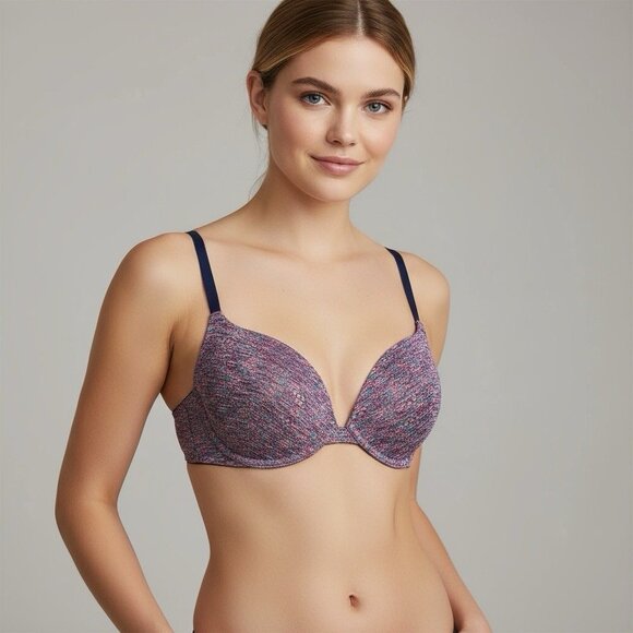 Victoria’s Secret Purple Pink Blue Knit Push-up Bra Size 36C - Picture 1 of 5